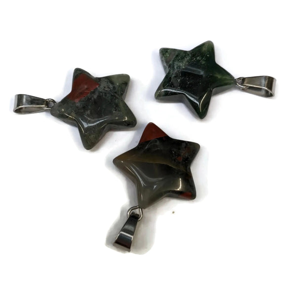 hang1395-Natuursteen ster hanger jaspis (DRAKENBLOED)-Aramat Jewels 