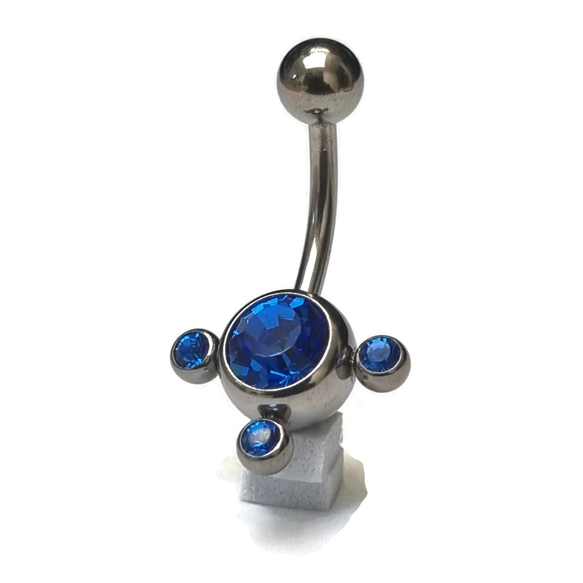 Stalen Navelpiercing Met Saffier Blauwe Zirkonia