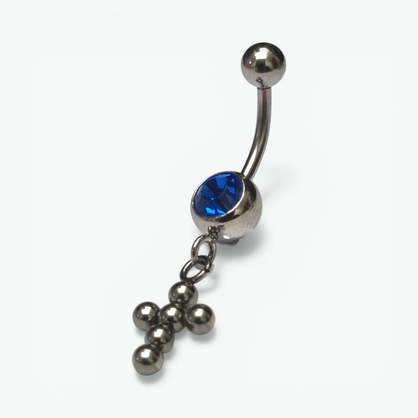 Piercing au nombril en acier bleu profond avec croix