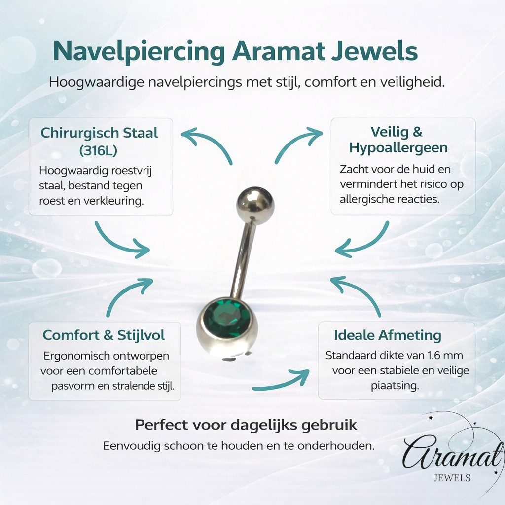Piercing nombril en acier inoxydable avec zircon vert