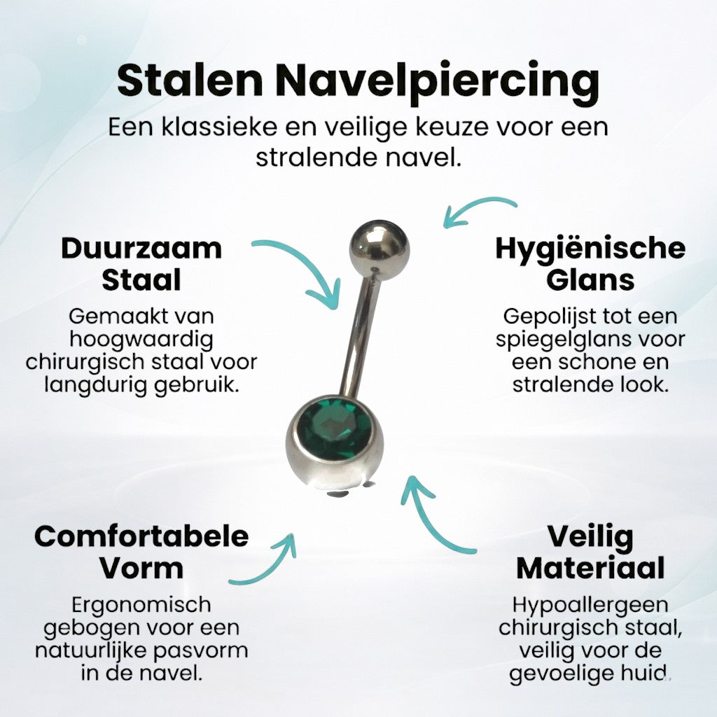 Piercing nombril en acier inoxydable avec zircon vert