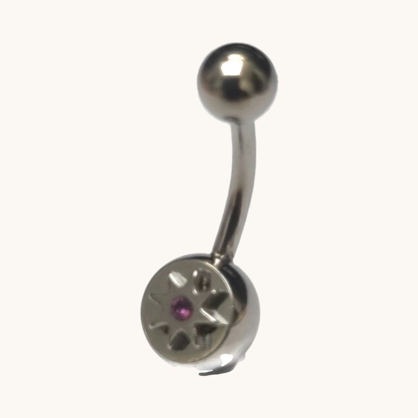 Piercing nombril en acier avec étoile en zircon violet