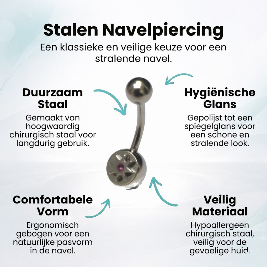 Piercing nombril en acier avec étoile en zircon violet