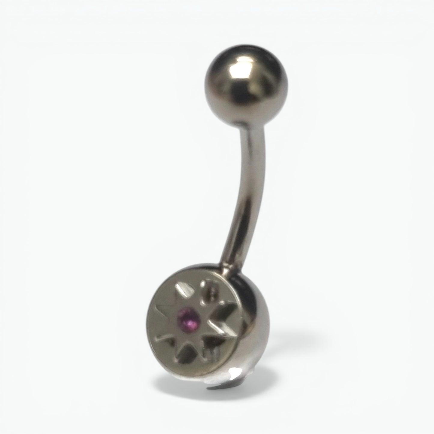 Piercing nombril en acier avec étoile en zircon violet