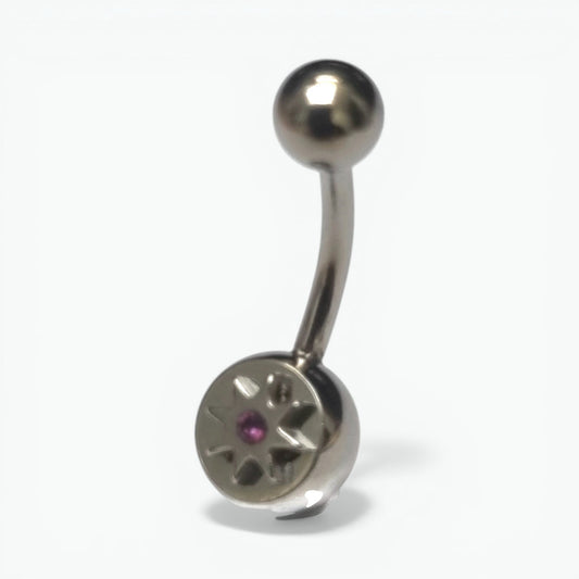 Piercing nombril en acier avec étoile en zircon violet