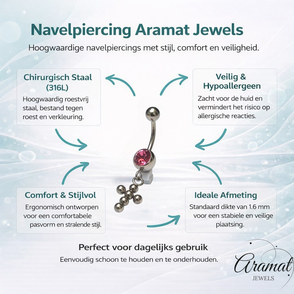 Pink Zirconia Steel Navel Piercing with Cross