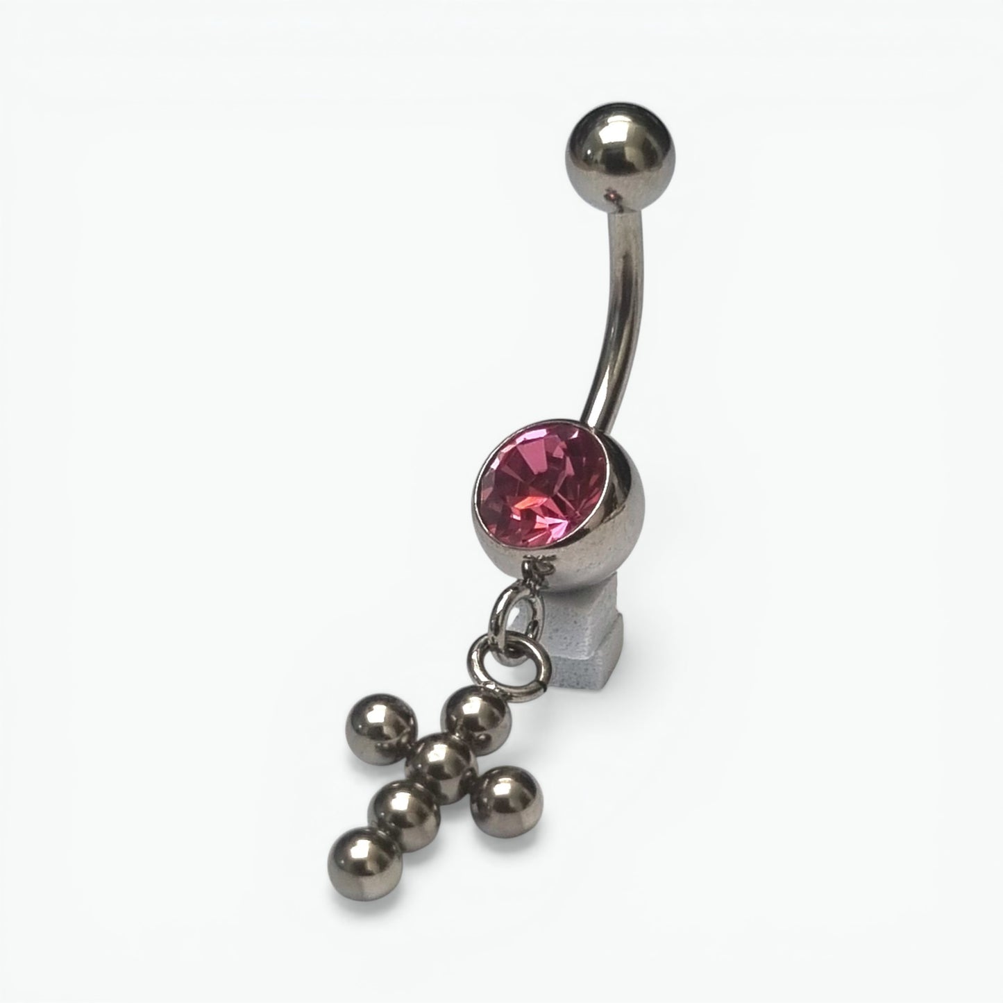 Pink Zirconia Steel Navel Piercing with Cross