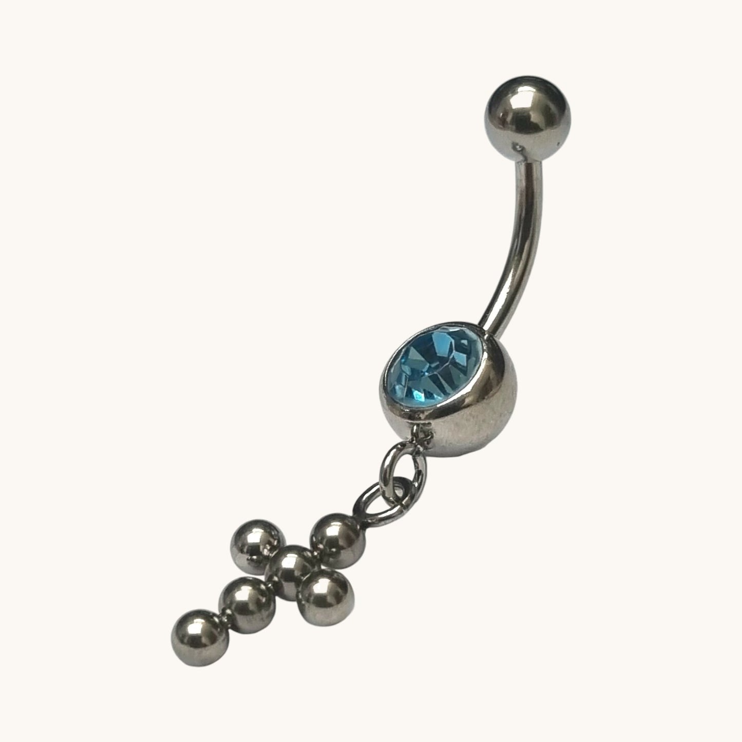 Light Blue Zirconia Navel Piercing with Cross