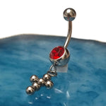 Zilveren Navelpiercing Met Rood Zirkonia Kruisje.