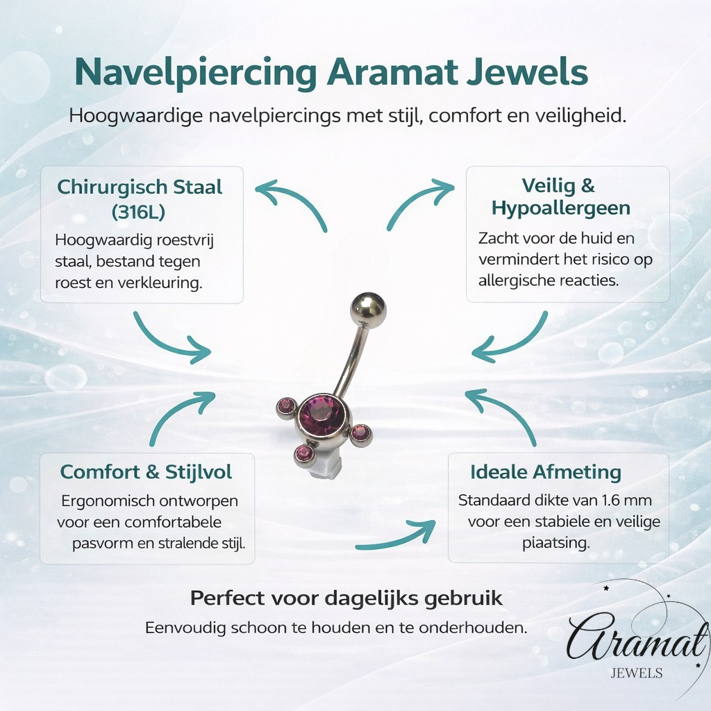 Piercing nombril en zircone violette - Élégant 3 points