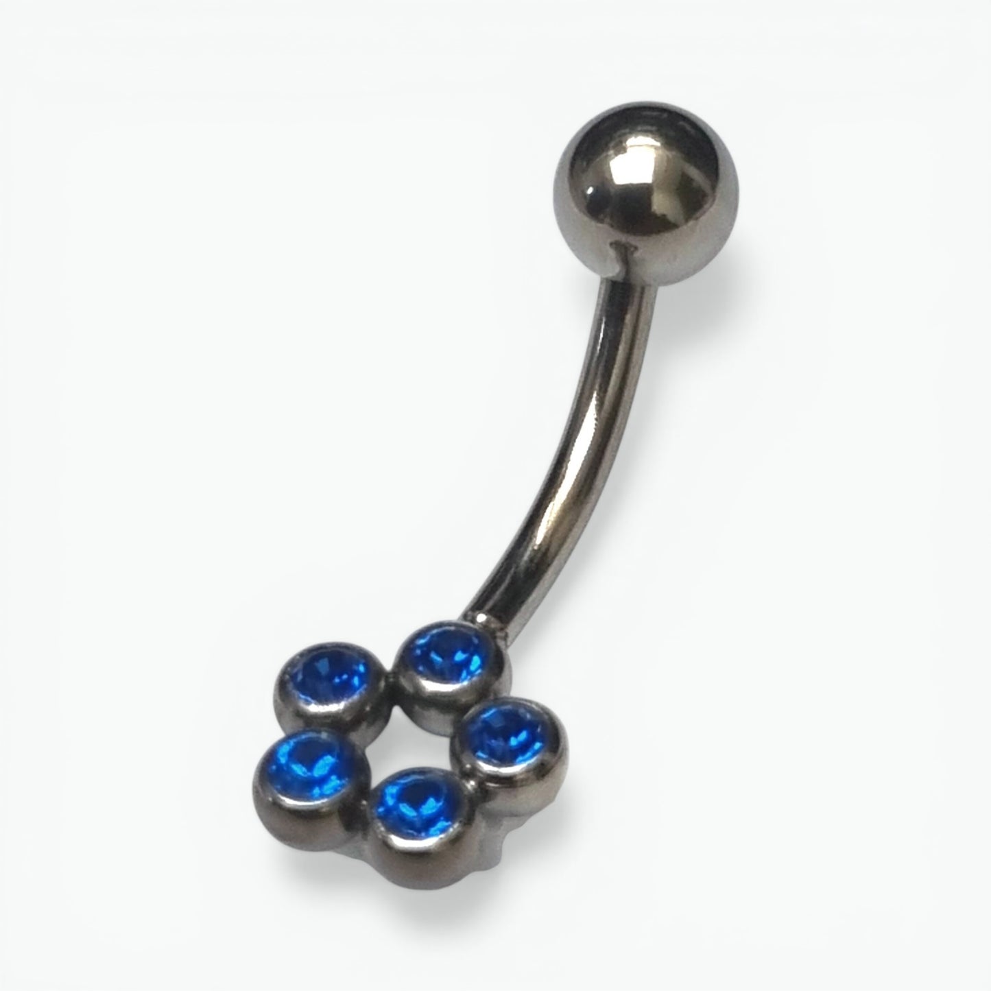 Piercing nombril en acier avec zircon bleu saphir