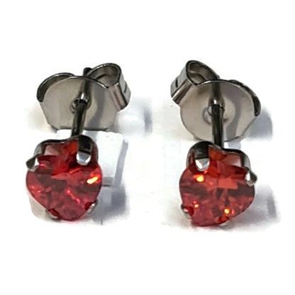 Rode Hartvormige Kristallen Oorbellen - Hartjes Oorbellen-staal-zirkonia-
