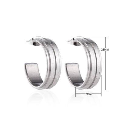 Oorbellen – 23mm Half-Hoop 2 Strepen RVS Zilverkleur Dames