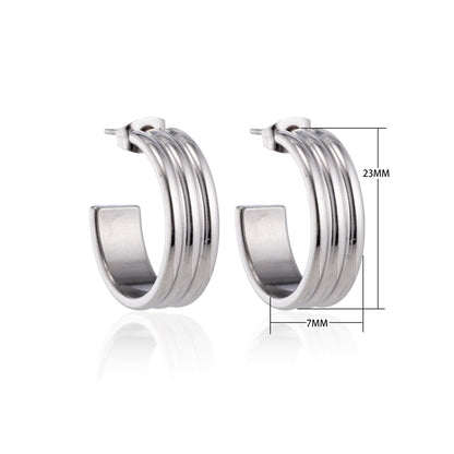 Oorbellen – 23mm Half-Hoop Streeprelief op RVS Zilverkleur