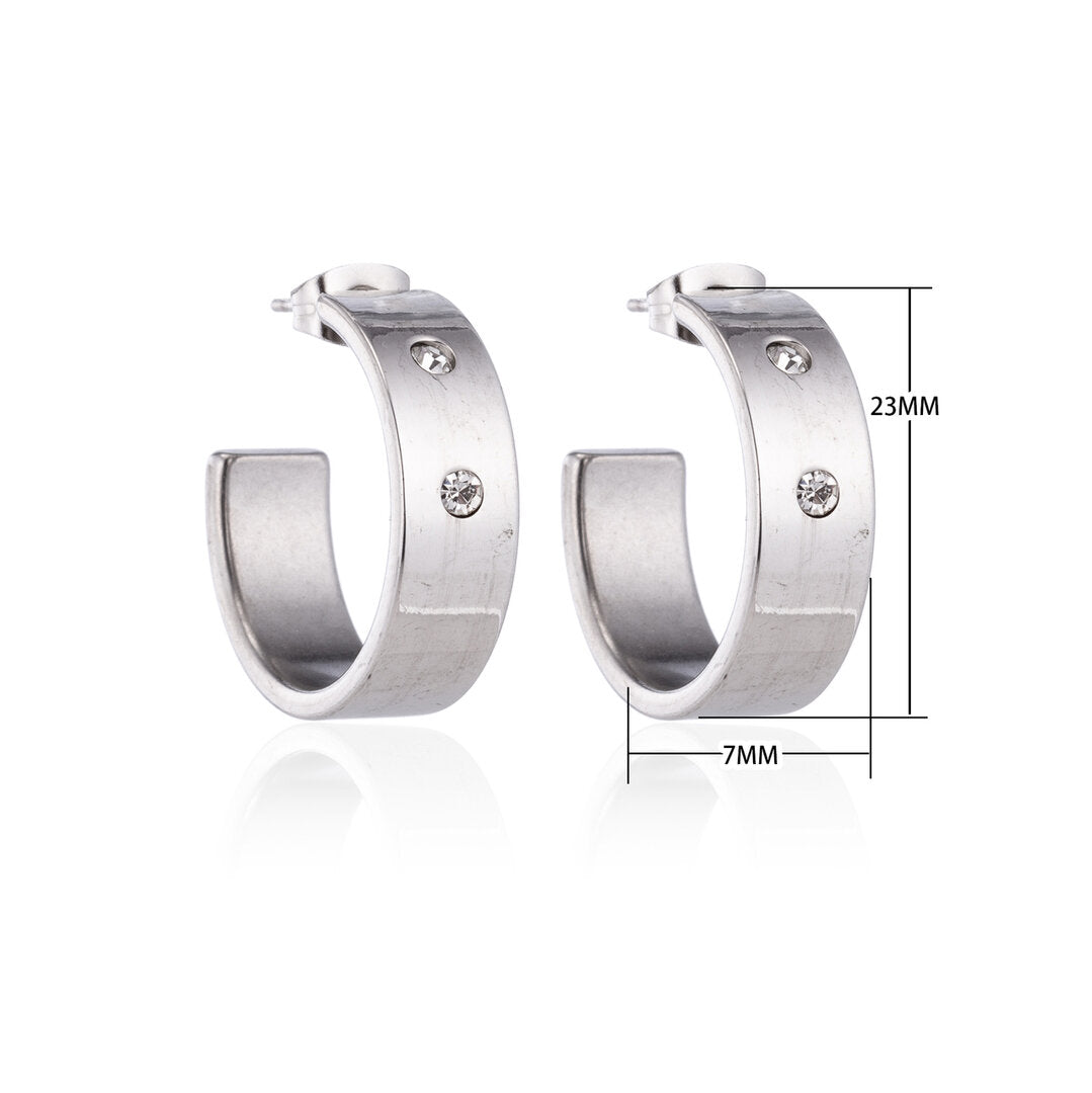 Oorbellen – 23mm Hoepel Creool 2 Zirkonia RVS Zilverkleur Unisex