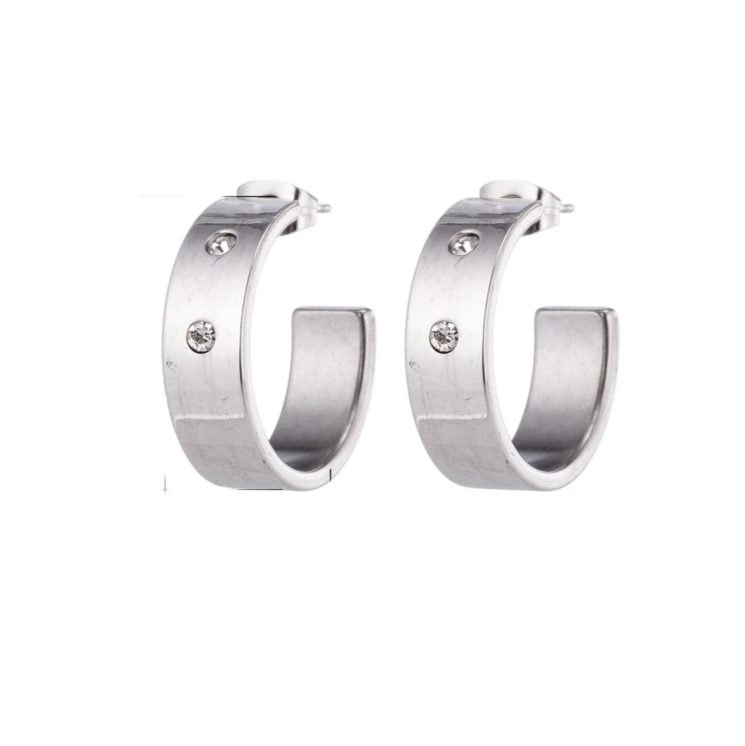 Oorbellen – 23mm Hoepel Creool 2 Zirkonia RVS Zilverkleur Unisex