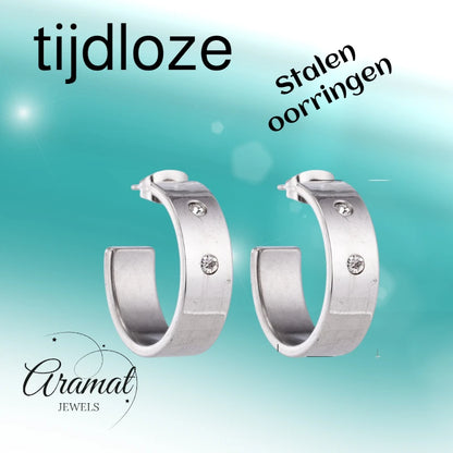 Oorbellen – 23mm Hoepel Creool 2 Zirkonia RVS Zilverkleur Unisex