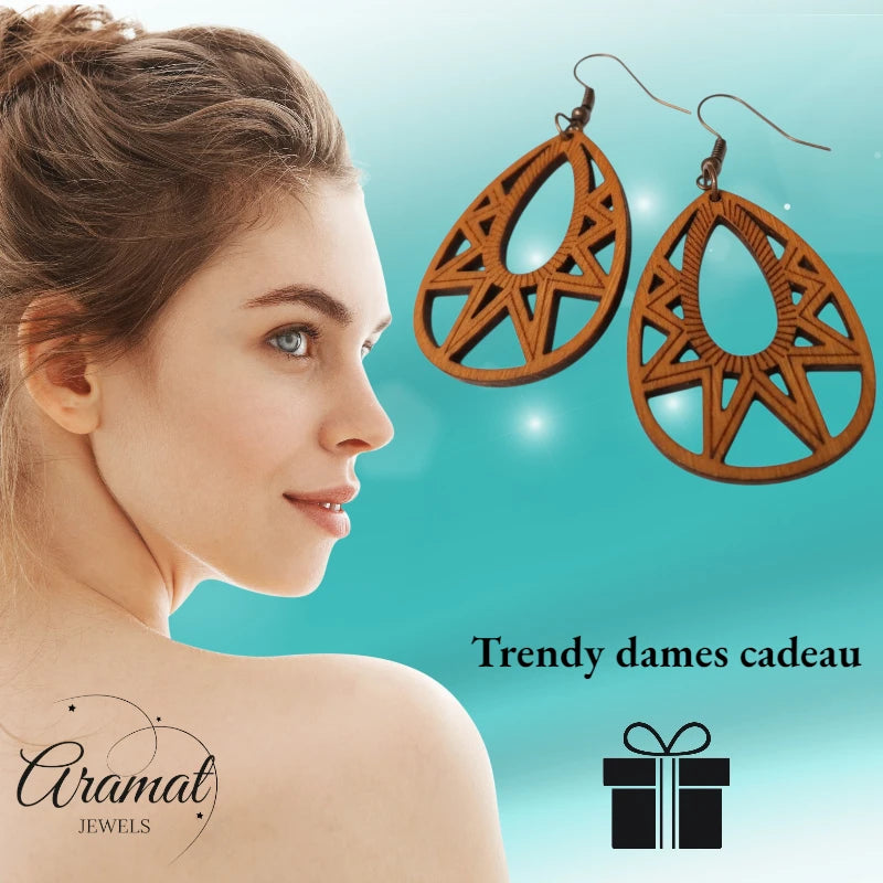 Wooden Earrings with Open Motif