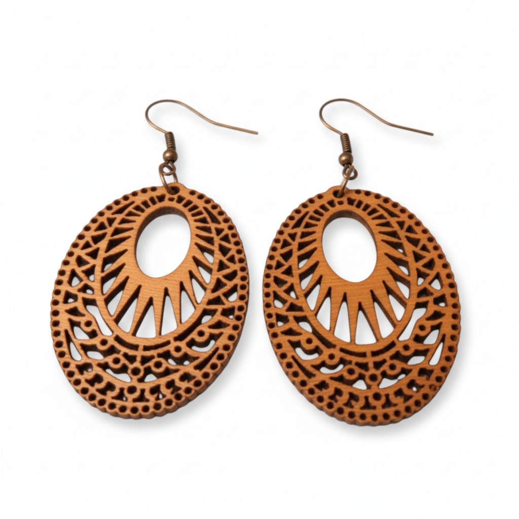 Wooden Earrings with Stylish Motif