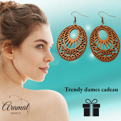 Wooden Earrings with Stylish Motif