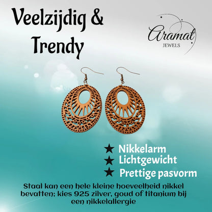 Wooden Earrings with Stylish Motif