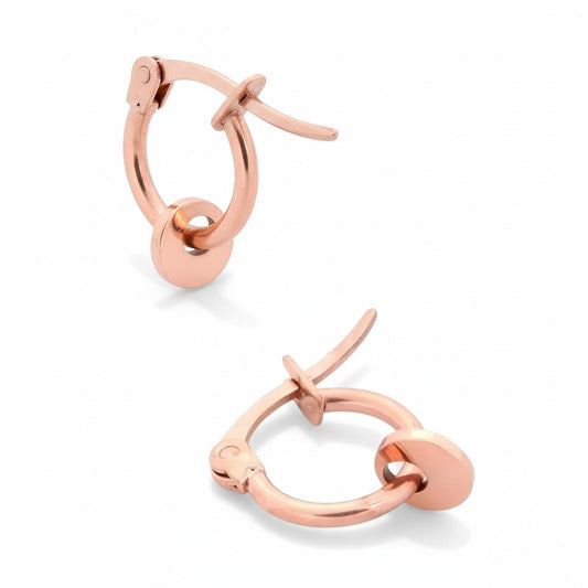 Rose Gold Steel 10mm Earrings with Round Charm