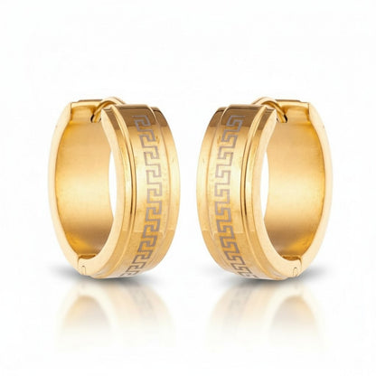 Oorringen – 13mm Mini Creool Grieks Motief RVS Goudkleur Unisex