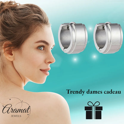 Oorringen – 13mm Mini Creool Opstaande Streep RVS Zilverkleur Unisex