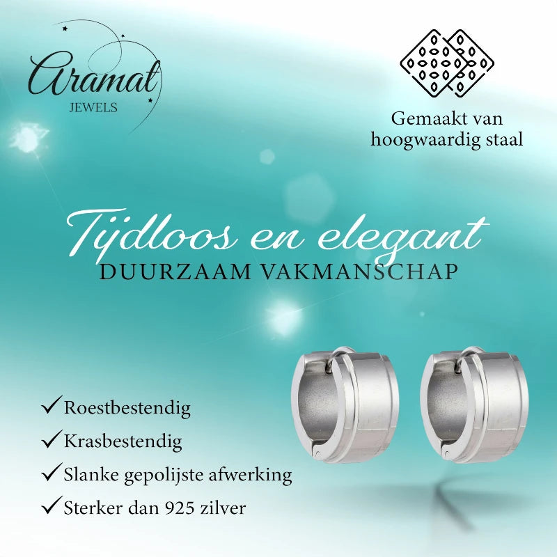 Oorringen – 13mm Mini Creool Opstaande Streep RVS Zilverkleur Unisex