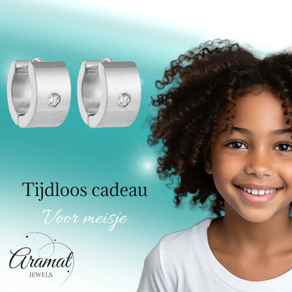 Oorringen – 13mm Mini Creool Zirkonia Accent RVS Zilverkleur Unisex