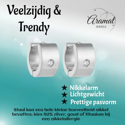 Oorringen – 13mm Mini Creool Zirkonia Accent RVS Zilverkleur Unisex