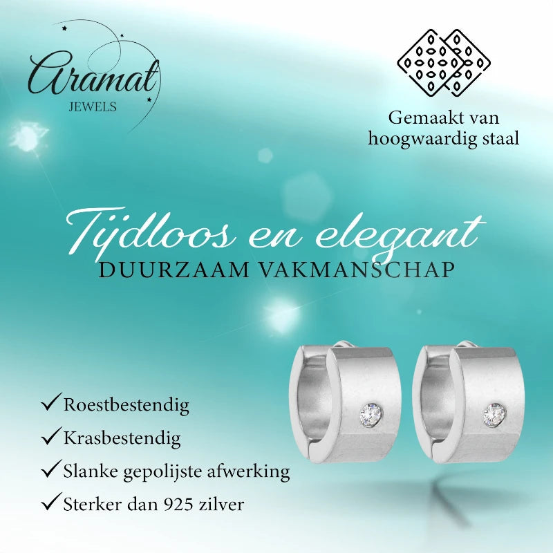 Oorringen – 13mm Mini Creool Zirkonia Accent RVS Zilverkleur Unisex
