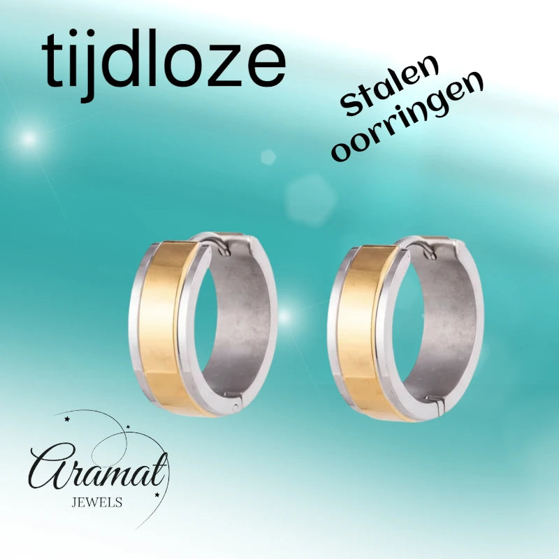Oorringen – 20mm Bicolor Huggie Creolen Brede Streep RVS Unisex