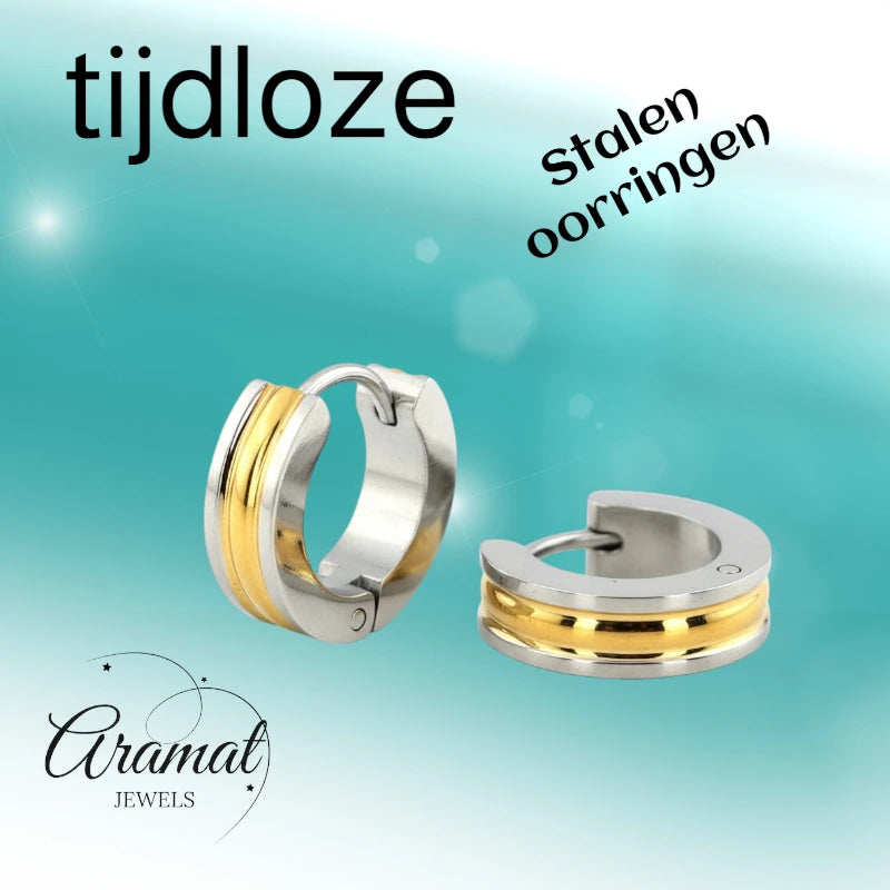 Oorringen – 20mm Bicolor Huggie Creolen Smalle Streep RVS Unisex