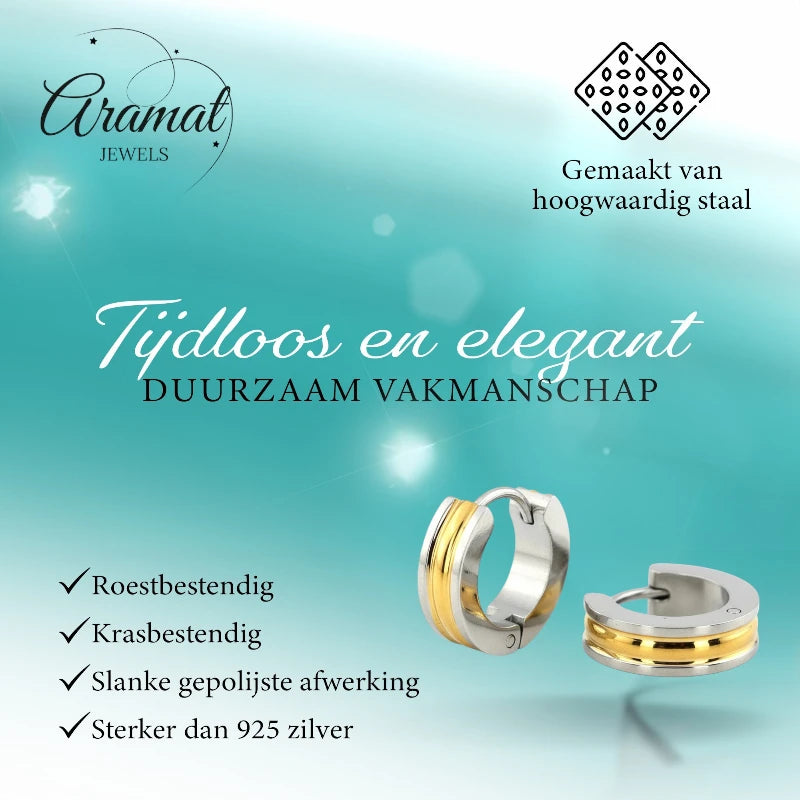 Oorringen – 20mm Bicolor Huggie Creolen Smalle Streep RVS Unisex