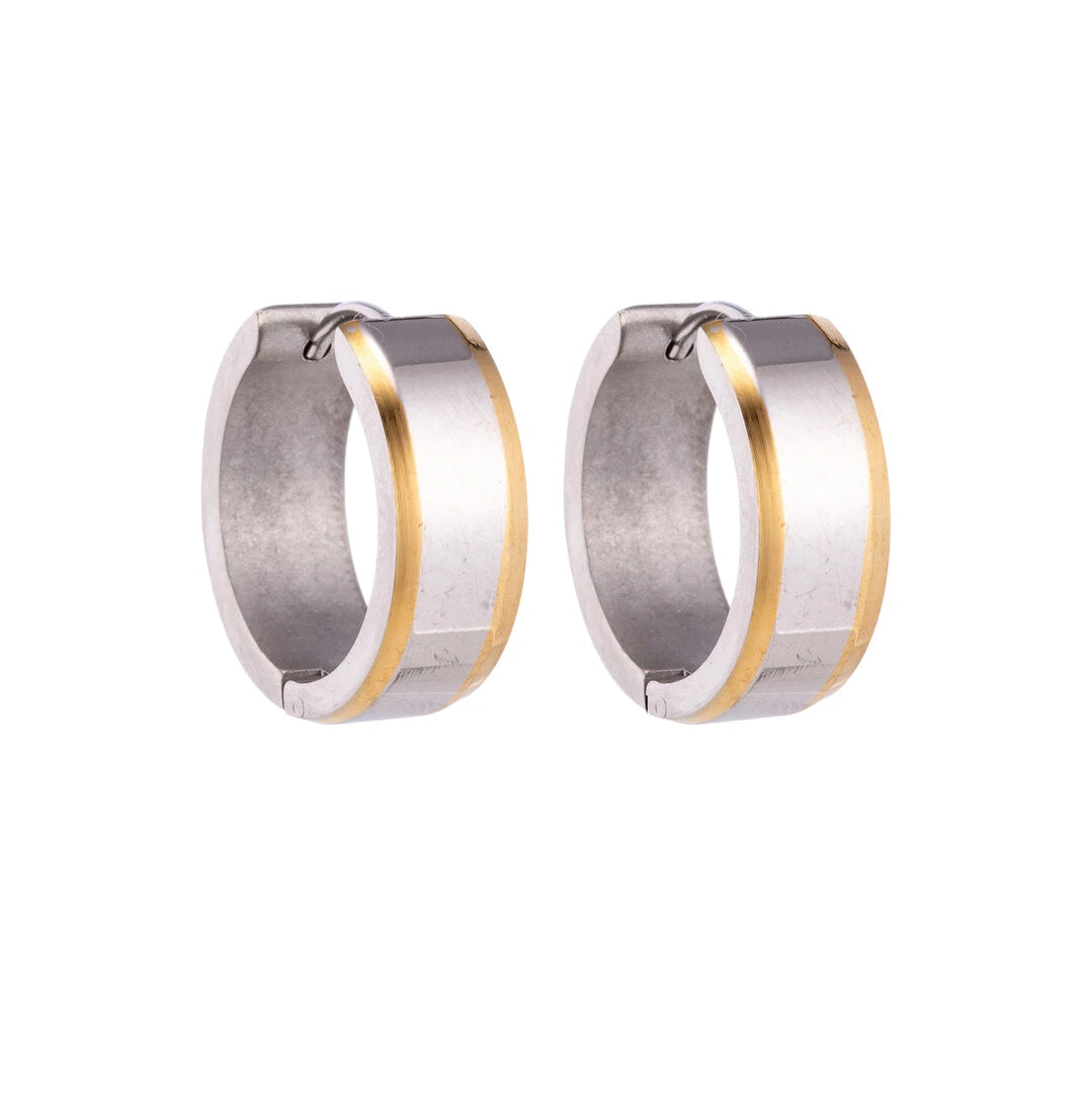 Oorringen – 20mm Bicolor Streep RVS Zilver/Goudkleur Unisex