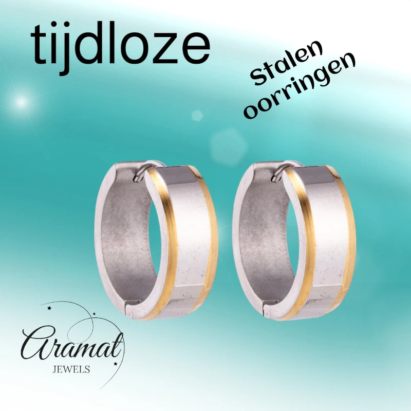 Oorringen – 20mm Bicolor Streep RVS Zilver/Goudkleur Unisex