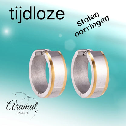 Oorringen – 20mm Bicolor Streep RVS Zilver/Goudkleur Unisex