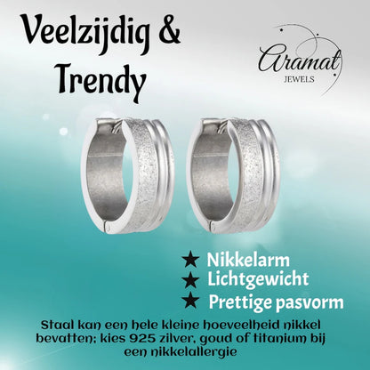 Oorringen – 20mm Creolen Duo Afwerking SandblastedGlans RVS Zilverkleur Unisex