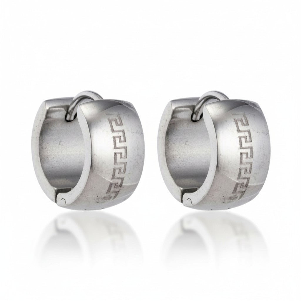Oorringen – 20mm Creolen Grieks Motief Gelaserd RVS Zilverkleur Unisex
