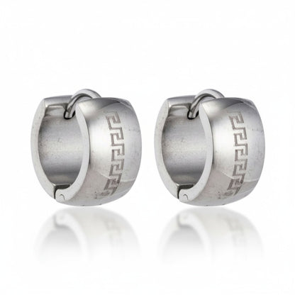 Oorringen – 20mm Creolen Grieks Motief Gelaserd RVS Zilverkleur Unisex