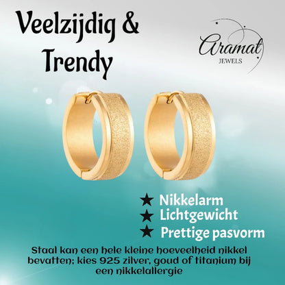 Oorringen – 20mm Creolen Sandblasted Lijn RVS Goudkleur Unisex