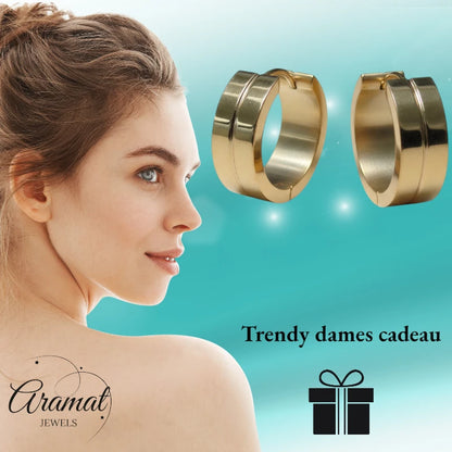 Oorringen – 20mm Creolen met Smalle Lijn RVS Goudkleur Unisex