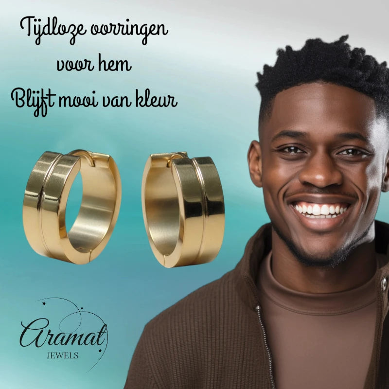 Oorringen – 20mm Creolen met Smalle Lijn RVS Goudkleur Unisex