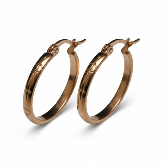 Oorringen – 25mm Creool Anker & Ster Motief RVS Roségoudkleur Dames