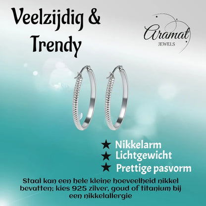 Oorringen – 30mm Creool Puntjes Patroon RVS Zilverkleur Dames