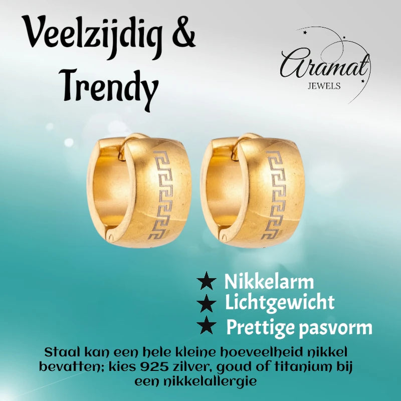 Oorringen – 20mm Grieks Symbool RVS Goudkleur Unisex