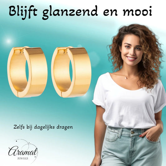 Oorringen – 20mm Hoepel Glad RVS Goudkleur Dames