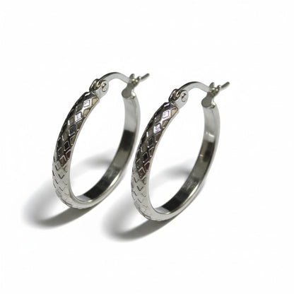 Oorringen – 25mm Creool Ruitjes Patroon RVS Zilverkleur Dames