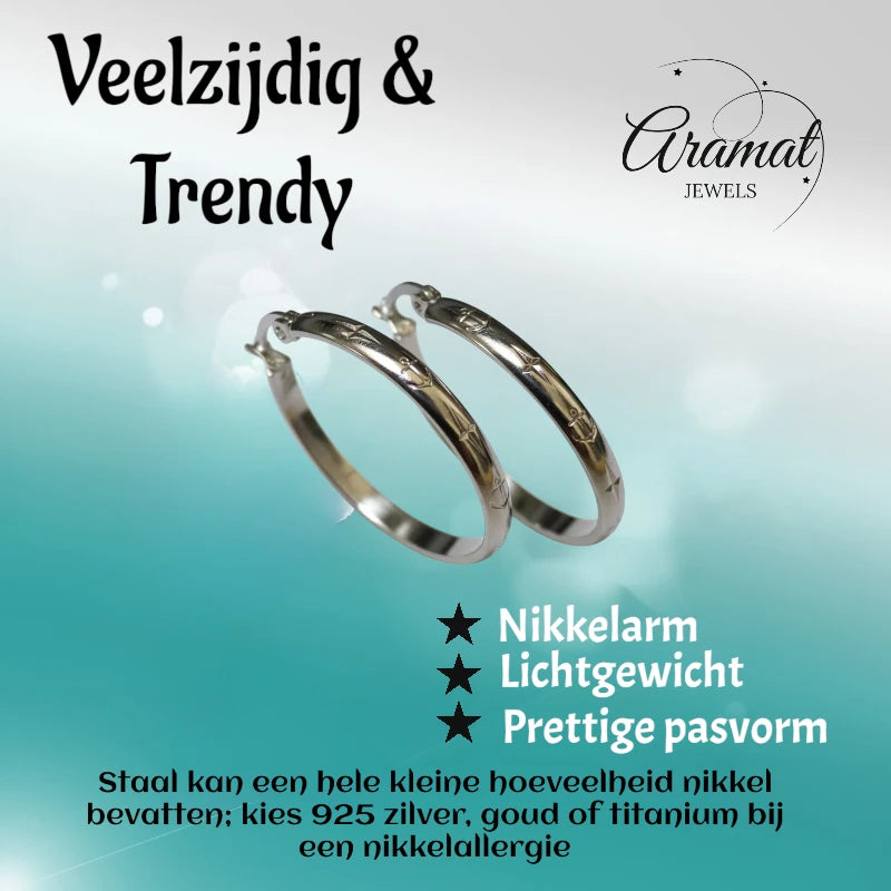 Oorringen – 30mm Creool Anker Motief RVS Zilverkleur Unisex